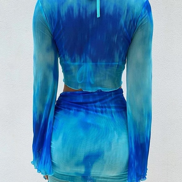 Blue Cozumel Asymmetrical Bodycon Skirt Set Beach Festival Coverup Mini Coverup - Picture 7 of 14